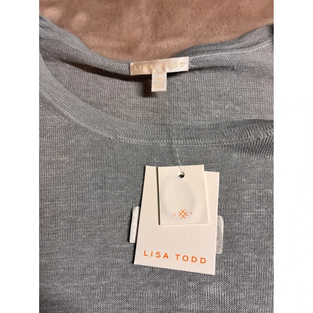 NWT Lisa Todd Explorer Knit Linen Sweater Grey Side Lace Up Yellow Ribbon M